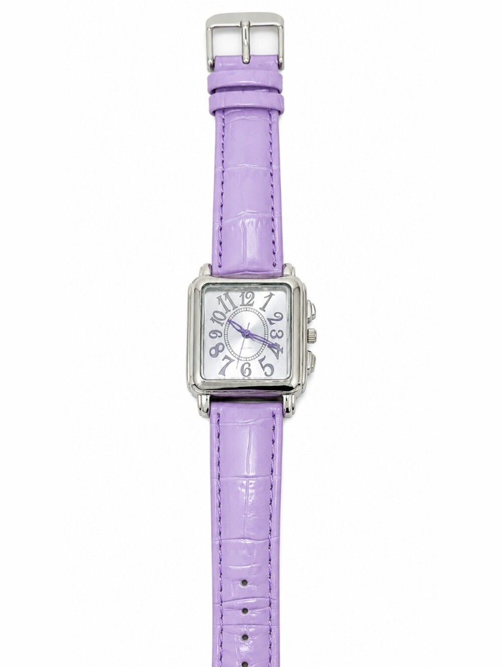 Geneva Purple Square Dial Watch | Silver Tone Case | Faux Croc Leather Strap